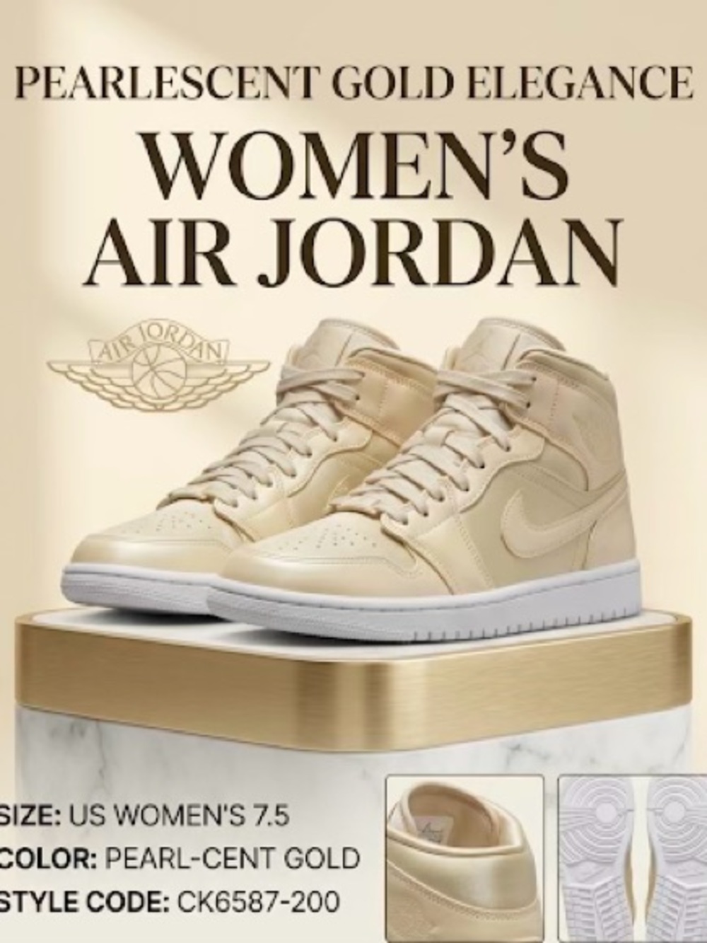 Jordan Women’s Pearl Gold Mid-Top Sneakers Air Jordans